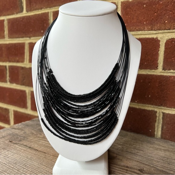 Chico's Jewelry - Chico’s Black Bead Multilayer Wire Necklace